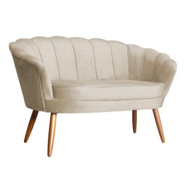 Imagem de Namoradeira Decorativa Pétala Veludo Bege Pés Madeira Ms Decor - Mansã