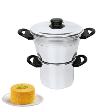 Imagem de Cuscuzeiro Nordestino Número 16 Duplo com Caneco Fervedor e Leiteira com Tampa - Faz Cuscuz Café e Legumes no Vapor