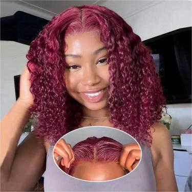 Imagem de Peruca Ailwelia Curly Bob 99j Burgundy Human Hair 35 cm 200% de densid