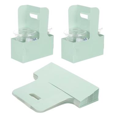 Imagem de PATIKIL Porta-bebidas com alça, 25 peças de papelão Kraft 2 porta-copos para bebidas quentes ou frias, sacos de presente de flores, caixas de embalagem floral, festa, verde