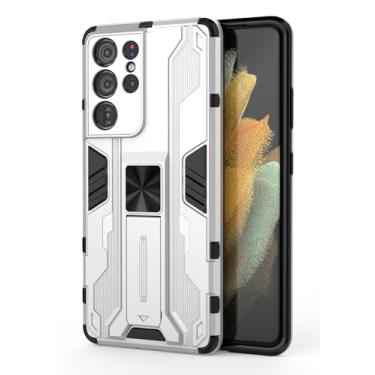 Imagem de SORAKA Capa para Samsung Galaxy S21 Ultra 5G com suporte Capa de proteção resistente para Samsung Galaxy S21 Ultra 5G Capa com placa de metal para suporte magnético para carro Capa Silm Fit