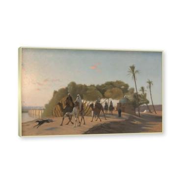 Imagem de Moldura de champanhe. Famosas pinturas a óleo, (deixando o oásis) de Jean Leon Gerome, reprodução impressa em tela, arte de cenário para decoração de sala de estar. 40 x 64 cm - 15,8 x 25,1 pol