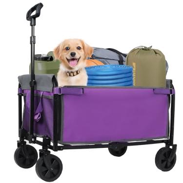 Imagem de Carroça dobrável com rodas – Carrinhos utilitários leves 3 em 1 dobráveis com capacidade de peso de 99,8 kg, porta-copos, para passeios de animais de estimação, compras, acampamento, compras (roxo)
