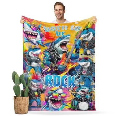 Imagem de Cobertor de tubarão para sofá e cama - Flanela leve e macia de 127 x 152 cm para fãs com estilo graffiti, gráficos de rock e animais, presente aconchegante para adolescentes, adultos, amantes de