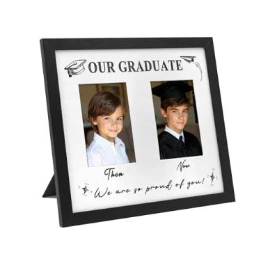 Imagem de GraduatePro Porta-retrato de formatura Then and Now, vidro real HD - Moldura dupla de 10 x 15 cm, moldura temática de formatura para decorações de formatura 2026
