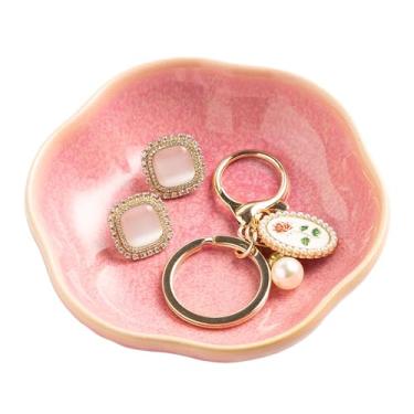 Imagem de Prato de anel de cerâmica, flor, suporte de joias, bandeja fofa de joias, travessa, pequena bandeja decorativa para chaveiro, decoração de quarto, estética para mãe, melhor amiga, irmã (rosa)