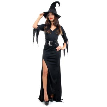 Imagem de Fantasia Bruxa Feminina Adulto Vestido Longo Luxo C/ Chapéu