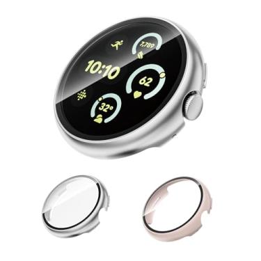 Imagem de Pacote com 2 capas com vidro temperado para Google Pixel Watch 3 protetor de tela 45 mm mulheres e homens, capa rígida de proteção geral resistente a arranhões para Google Pixel Watch 3, acessórios de