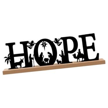 Imagem de Generic Presépio de metal com base de madeira, decoração de Natal, silhueta religiosa elegante de presépio de Natal para festa de escritório, Ter EsperanÇa