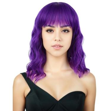 Imagem de Peruca Morvally, curta, ondulada, com franja, 40 cm, cabelo sintético 