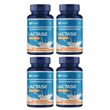 Imagem de Kit 4 Enzima Lactase Pura 4500 Fcc Maxima Absorção 240 Cáps - Muwiz