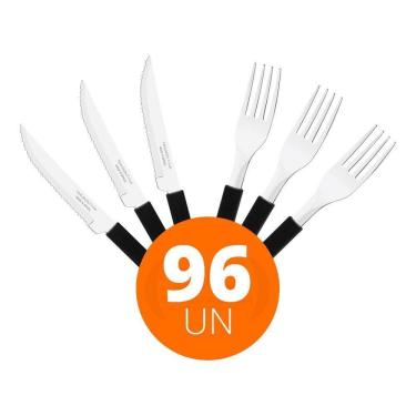 Imagem de Jogo Facas E Garfo Leme 96Pç Inox Cabo Preto Pbag Tramontina