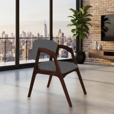 Imagem de Cadeira de Jantar Gabriela em Madeira e Mdf Castanho Linho Cinza Grafite