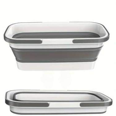 Imagem de Balde Dobrável Retrátil Flexível Retangular 26L Silicone Multiuso Com 4 Rodinha(2,Balde Dobravel)