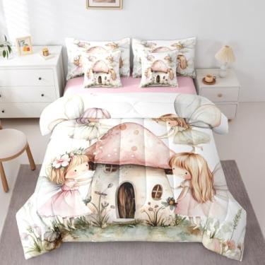 Imagem de Erosebridal Jogo de cama de casal de fada floral, 7 peças, rosa, sonhador, jardim, para crianças, meninos, meninas, princesas, flores fofas, conjunto de cama e lençol com estampa rosa