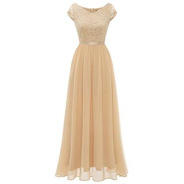 Imagem de DRESSTELLS Vestido longo formal feminino 2024 casamento convidada dama de honra vestido outono festa noite vestido de praia decote em V, Champanhe, M