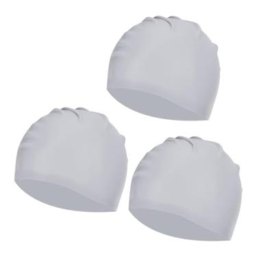 Imagem de YELARXI Touca de natação de silicone à prova d'água, confortável, antiderrapante, adequada para mulheres e homens, cabelo longo e curto adulto (3 peças, cinza escuro)