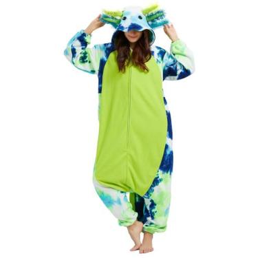 Imagem de Pijama de Halloween para adultos Onesie DLEY Axolotl Green Tie Dye - D