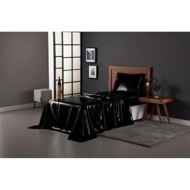 Imagem de Jogo de Cama Solteiro 03 Peças Cetim Charmousse Brilhante Sedosso Luxo(PRETO,Solteiro 03 PÇS Completo)