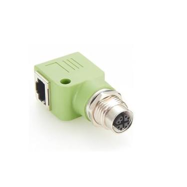 Imagem de Elecbee Adaptador de anteparo M12 para RJ45 à prova d'água M12 X Code 8 pinos fêmea para conector RJ45 ângulo reto verde