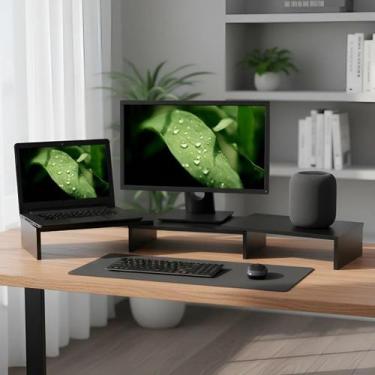 Imagem de Suporte de Mesa Base Elevada Ajustável 3 Monitores Gamer Notebook Pret