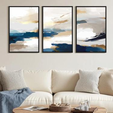 Imagem de KUVIOKE Arte de parede emoldurada azul abstrata em forma de grafite pastel decoração de parede pintura de arte moderna para corredor do quarto 61 x 91 cm (moldura preta)