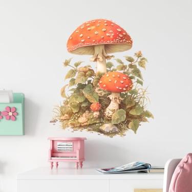 Imagem de RoyoLam Adesivos de parede de cogumelos caprichosos, adesivos de vinil de plantas removíveis para berçário, cozinha, quarto de crianças e decoração de sala de jogos, descasque e cole arte de parede