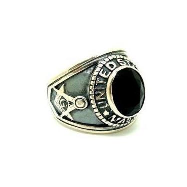 Imagem de Anel Maçonaria Ônix Natural Prata de lei 02714 On - Usa Joias, Prata