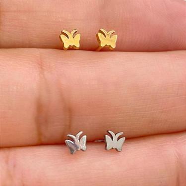 Imagem de Brincos titânio borboleta dourados com fecho de tarracha - no-brand, D