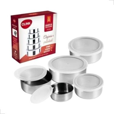 Imagem de Conjunto de Potes Inox Tigela Com Tampa 5 Tamanhos Kit 5 - CLINK