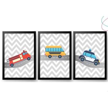 Imagem de Kit 3 Quadrinho infantil carrinho caminhão pista bombeiro - Creative C