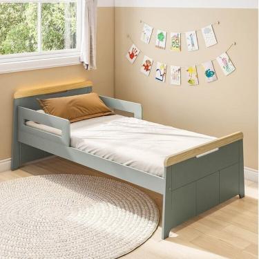 Imagem de Cama Infantil com Led e Kit Grade de Proteção Petit Casatema Madeiraoriginals Verde/Mel