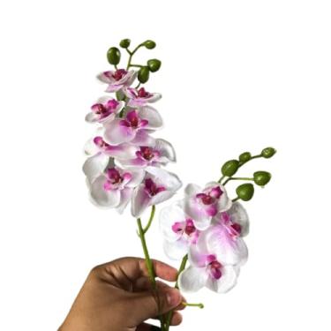 Imagem de Plantas Artificiais Decorativas, Plantas Artificiais Decorativas com Vaso, Arranjo Especial Orquídea 40 cm de Altura, Casca e Musgo Natural(BRANCA/ROSA)