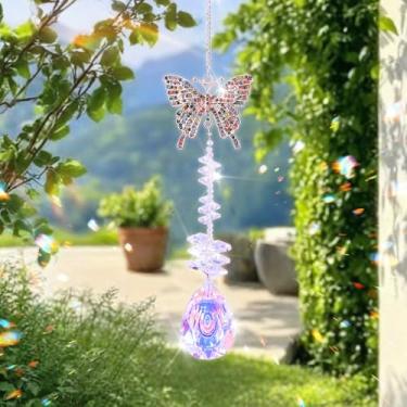 Imagem de 1 peça de prismas de cristais de borboleta para janela Suncatchers, peças de lustre, pingentes de arco-íris, pingente de apanhador de sol, cobre