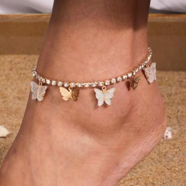 Imagem de Tornozeleira feminina banhada a ouro, moda, zircão, strass, borboleta, acessórios de joias modernas, One Size, Metal, Sem Pedra Preciosa