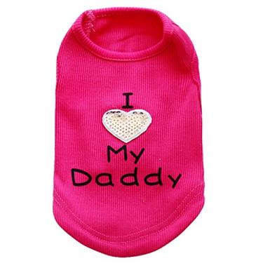 Imagem de Camiseta de cachorro I Love My Daddy/Mommy Cute Heart Vest Slogan Clothe para filhotes pequenos Chihuahua Poodle Xícara de chá Shiatsu Yorkie