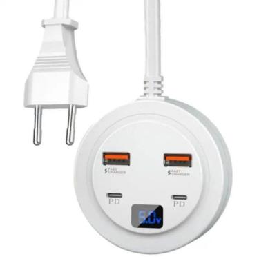 Imagem de Carregador Múltiplo De Mesa Universal 4 Portas Usb E Tipo C Prático E Portátil