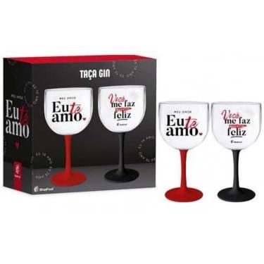 Imagem de Conjunto 2 Taca Gin Bicolor Meu Amor Te Amo Brasfoot