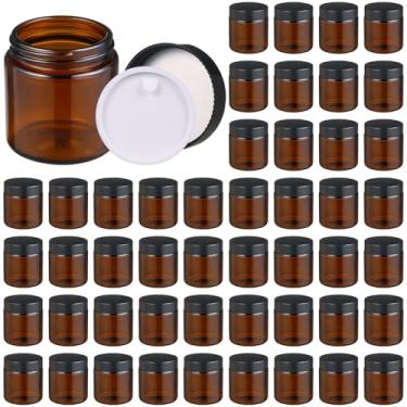 Imagem de Pacote com 48 frascos de vidro âmbar de 118 ml com tampas, frasco de vidro redondo com forro interno, frascos com tampas para creme, loções, pós e pomadas, armazenamento de viagem