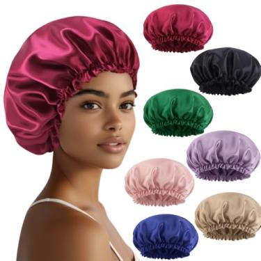 Imagem de Touca de Cetim, Cores Sortidas, Com Elástico, Proteção Noturna para Cabelos, Anti-Frizz