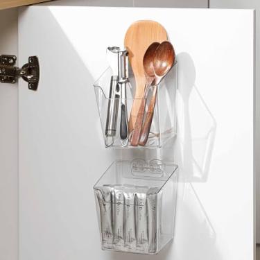 Imagem de Pacote com 2 organizadores de porta de armário adesivos, organizador de cozinha embaixo da pia, recipientes de plástico para armazenamento, organizador de maquiagem para banheiro, suporte para