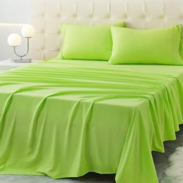 Imagem de Homilay Jogo de lençol solteiro GG - 3 peças de lençóis de microfibra macia com bolsos profundos, tecnologia de resfriamento e fronha sem rugas. Qualidade de hotel, roupa de cama durável, verde afiado