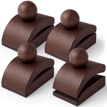 Imagem de Cabide de colcha de madeira para exibição de parede – conjunto de 4 cabides de tapeçaria com aderência de silicone, acabamento de carvalho marrom, comporta colchas de até 1/2 polegada de espessura