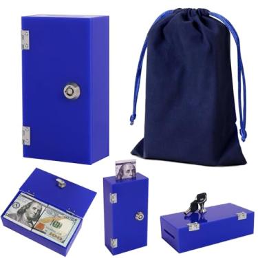 Imagem de Caixa de dinheiro de acrílico para tamanho de bolso de jogador, banco vencedor com bolsa de armazenamento de 2 chaves, organizador de dinheiro compacto portátil seguro cofre para cassino, controle de