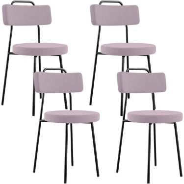 Imagem de Kit 04 Cadeiras Decorativas Estofada Para Sala De Jantar Barcelona L02 Suede Rosê - Lyam Decor