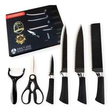 Imagem de Kit Facas Cozinha Premium Inox 6 Peças Descascador Tesoura