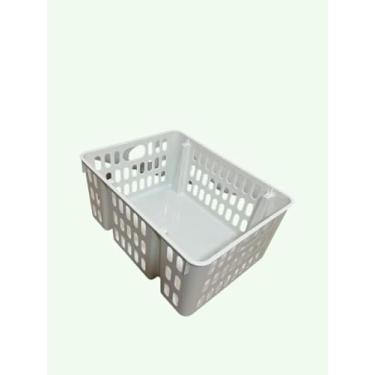 Imagem de Cesto Organizador Plástico Empilhável Com Volume de 7,4 litros 29x22x13 Sem Tampa p/Sala Cozinha Banheiro Lavanderia Rosa e Branco (Branco)