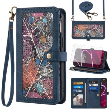 Imagem de Capa de telefone para T-Mobile Revvl 5G capa carteira com protetor de tela e alça de pulso transversal couro padrão flip zíper suporte para cartão de crédito celular Tmobile Revvl5G TCL Revel G5 T790W