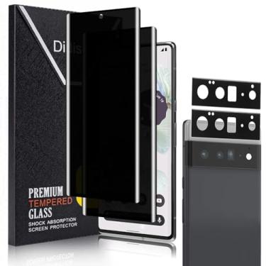 Imagem de Didisky Protetor de tela de privacidade para Google Pixel 6 Pro, pacote com 2 películas de vidro temperado antiespião com protetor de lente de câmera de 2 pacotes, cobertura total curvada 3D