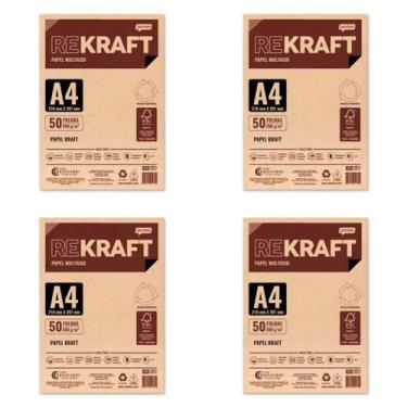 Imagem de Kit 4 Papel Kraft A4 200g reciclado multiuso Jandaia 50 folhas